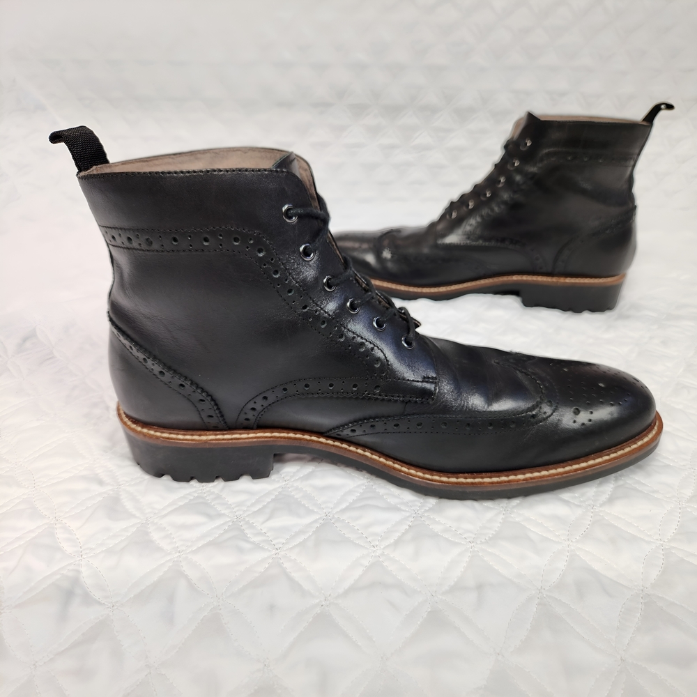 Banana Republic Genuine Italian Leather Black Brogue Wingtip Men's Boots 11.5 M - Picture 4 of 11